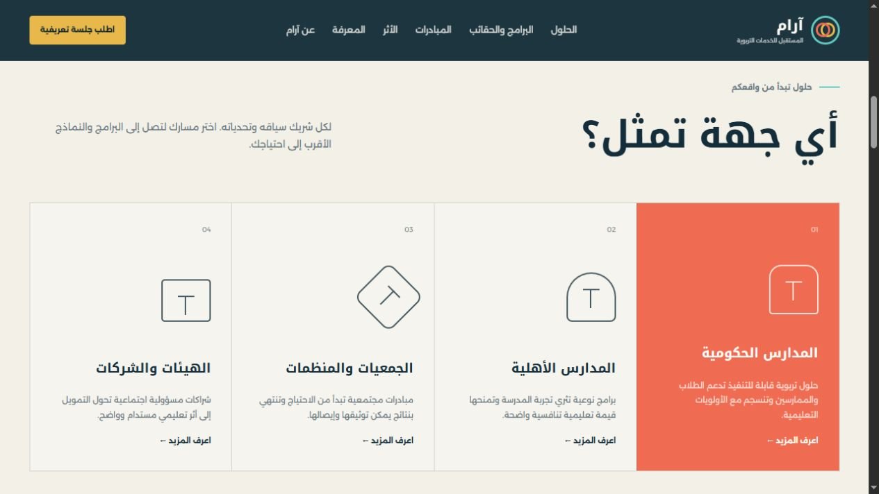 Aram coded prototype showing audience navigation in Arabic